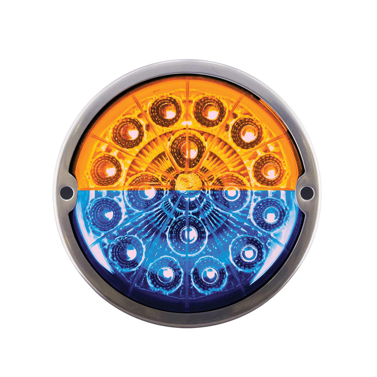 17 LED Watermelon Double Fury Light Flush Mount Kit With Low Profile SS Bezel - Amber & Blue LED/Clear Lens - Thumbnail 5