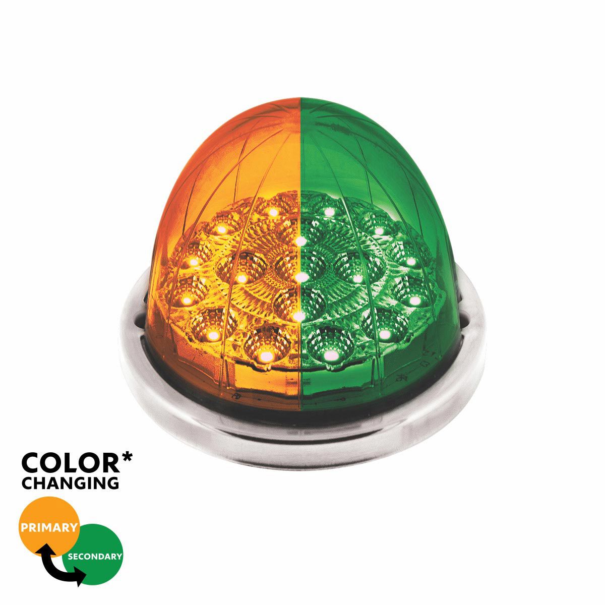17 LED Watermelon Double Fury Light Flush Mount Kit With Low Profile SS Bezel - Amber & Green LED/Clear Lens
