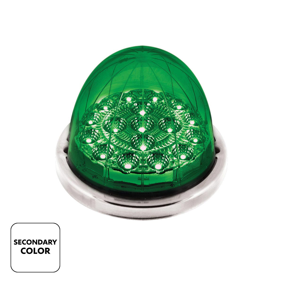 17 LED Watermelon Double Fury Light Flush Mount Kit With Low Profile SS Bezel - Amber & Green LED/Clear Lens - Thumbnail 3