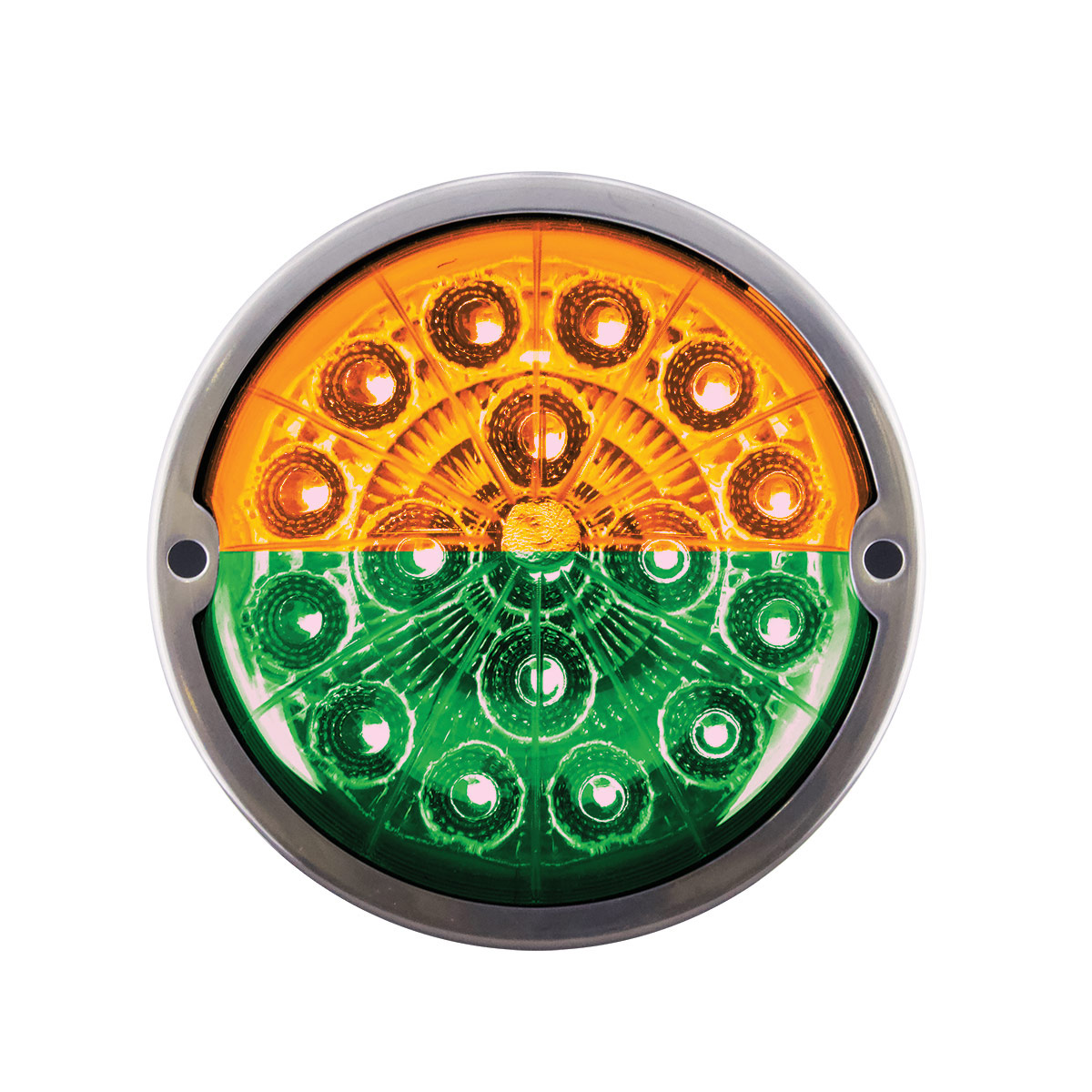 17 LED Watermelon Double Fury Light Flush Mount Kit With Low Profile SS Bezel - Amber & Green LED/Clear Lens - Thumbnail 5