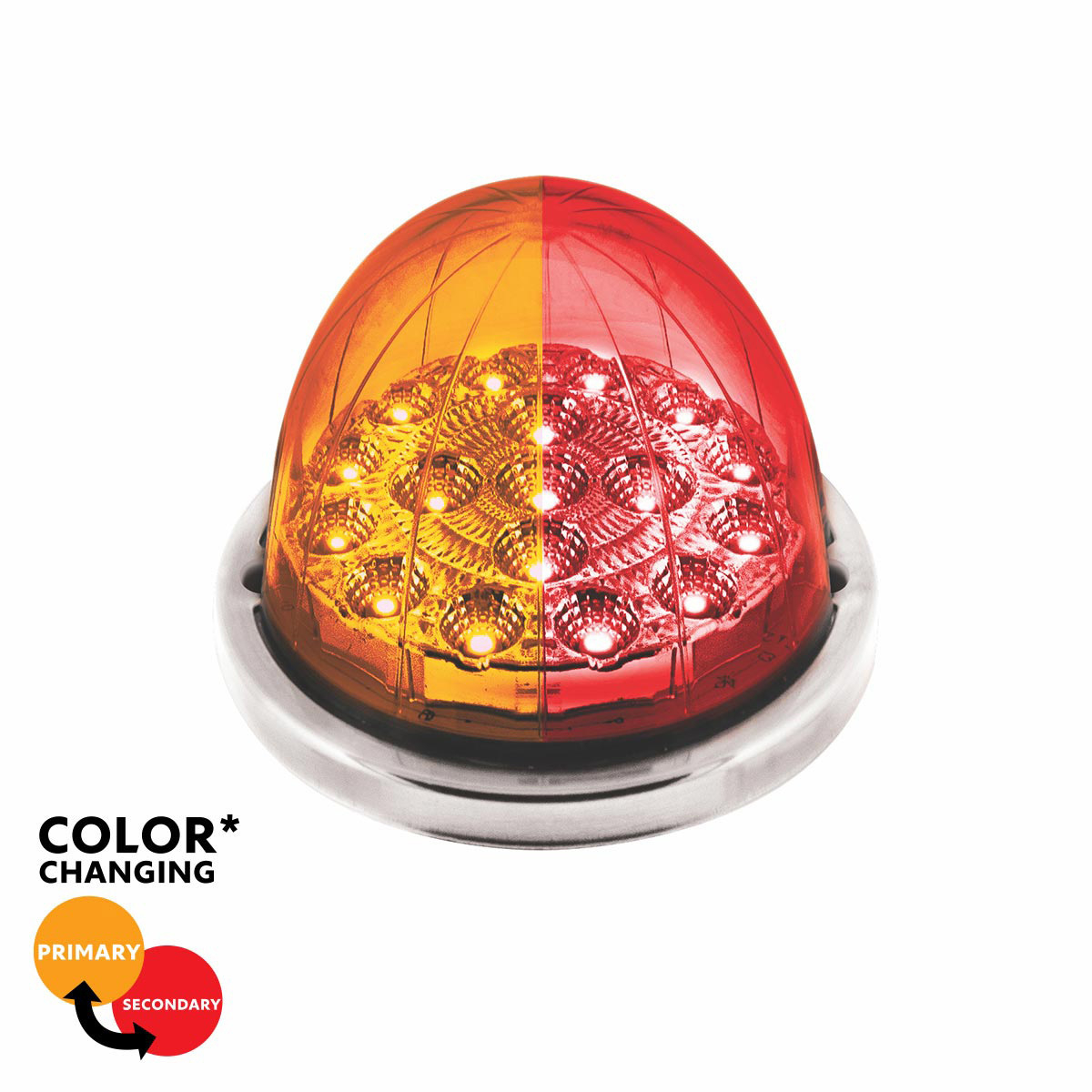 17 LED Watermelon Double Fury Light Flush Mount Kit With Low Profile SS Bezel - Amber & Red LED/Clear Lens - Thumbnail 12