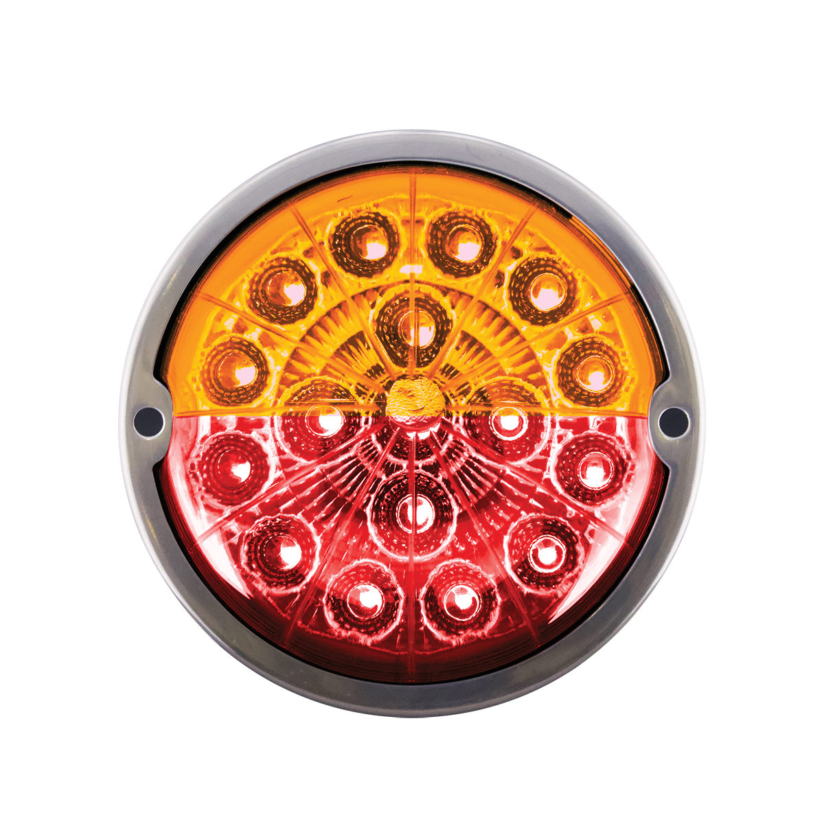 17 LED Watermelon Double Fury Light Flush Mount Kit With Low Profile SS Bezel - Amber & Red LED/Clear Lens - Thumbnail 5