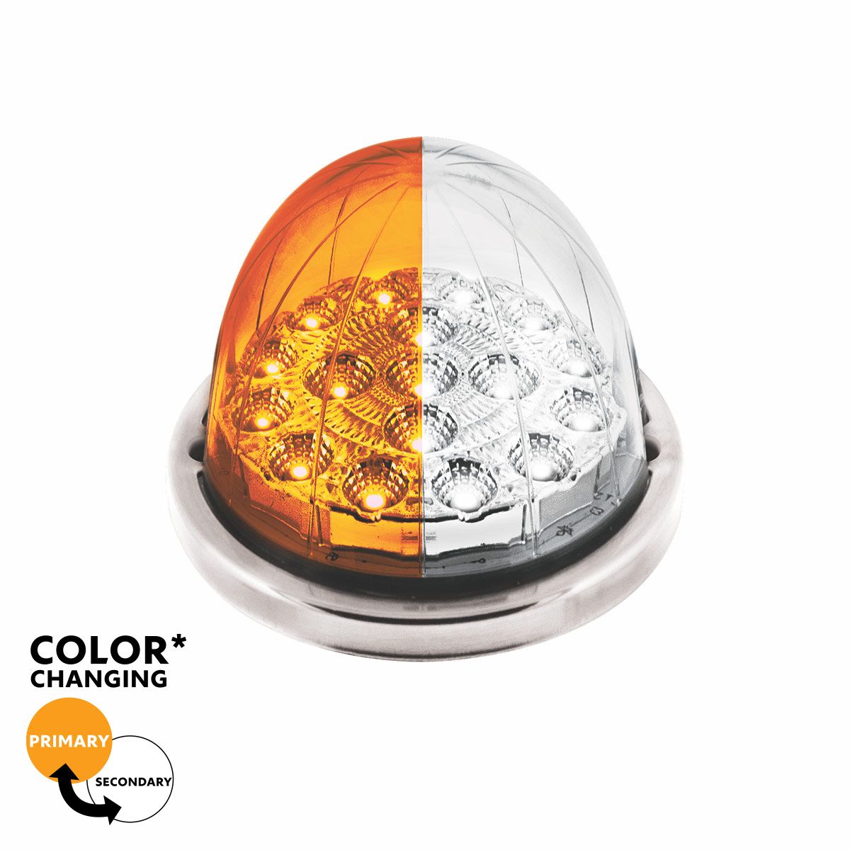17 LED Watermelon Double Fury Light Flush Mount Kit With Low Profile SS Bezel - Amber & White LED/Clear Lens