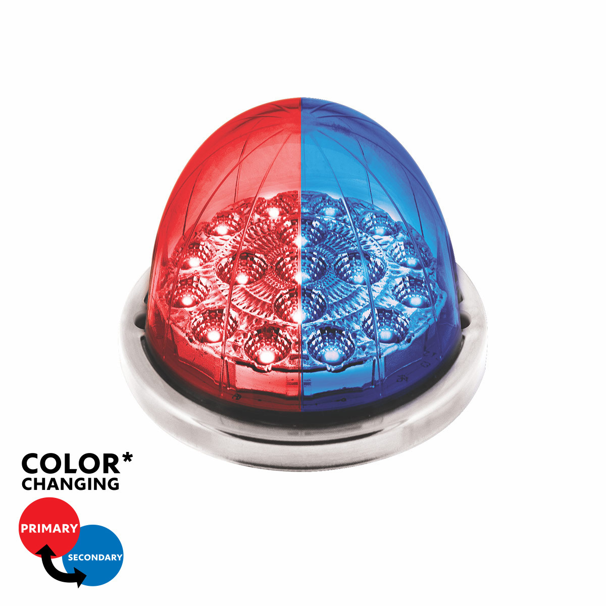 17 LED Watermelon Double Fury Light Flush Mount Kit With Low Profile SS Bezel - Red & Blue LED/Clear Lens - Thumbnail 12