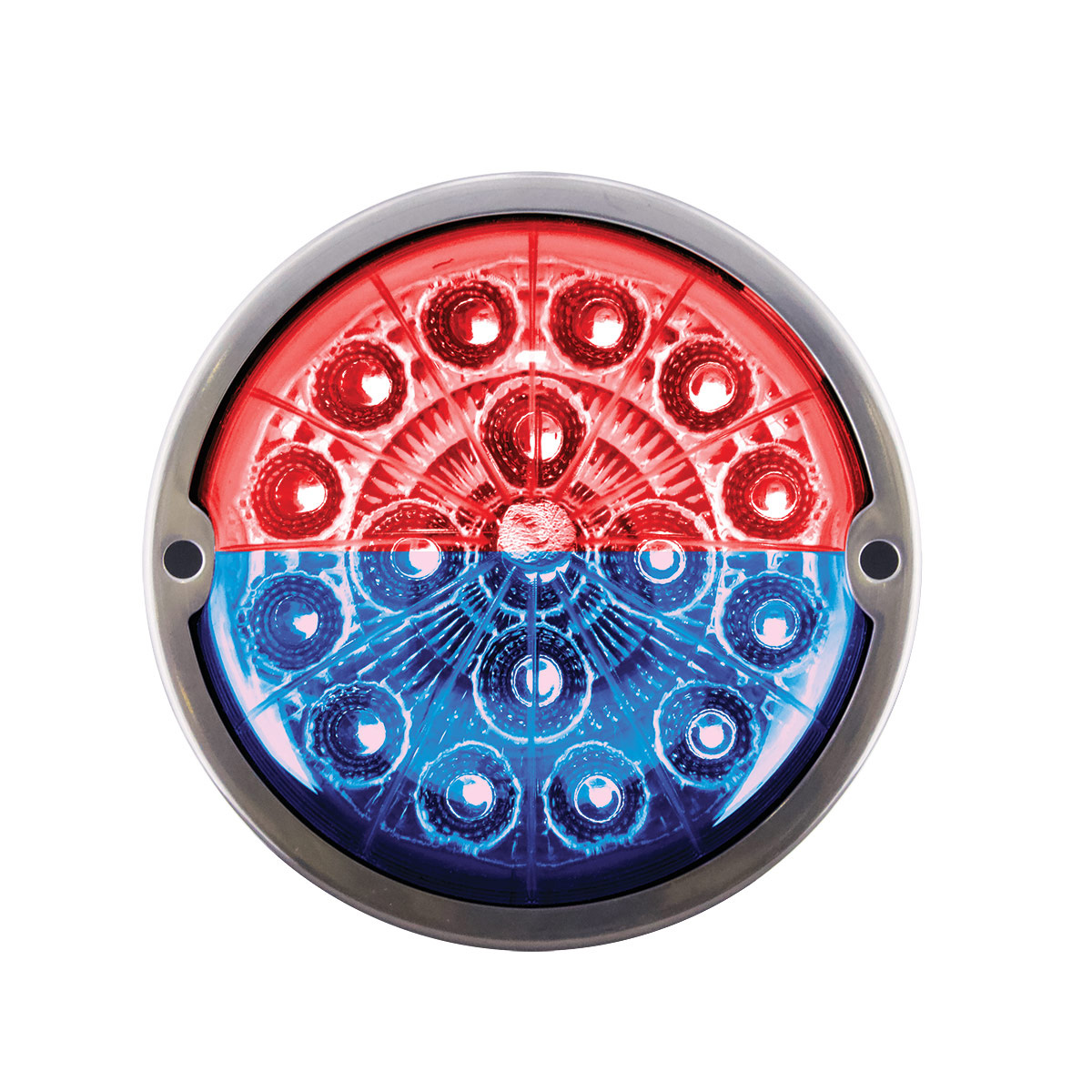 17 LED Watermelon Double Fury Light Flush Mount Kit With Low Profile SS Bezel - Red & Blue LED/Clear Lens - Thumbnail 5