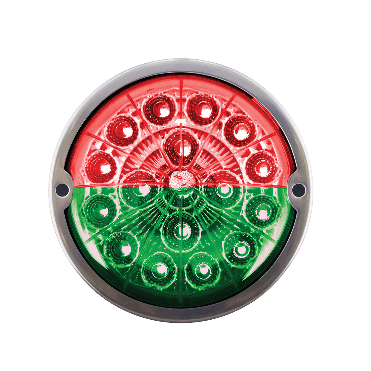 17 LED Watermelon Double Fury Light Flush Mount Kit With Low Profile SS Bezel - Red & Green LED/Clear Lens - Thumbnail 5