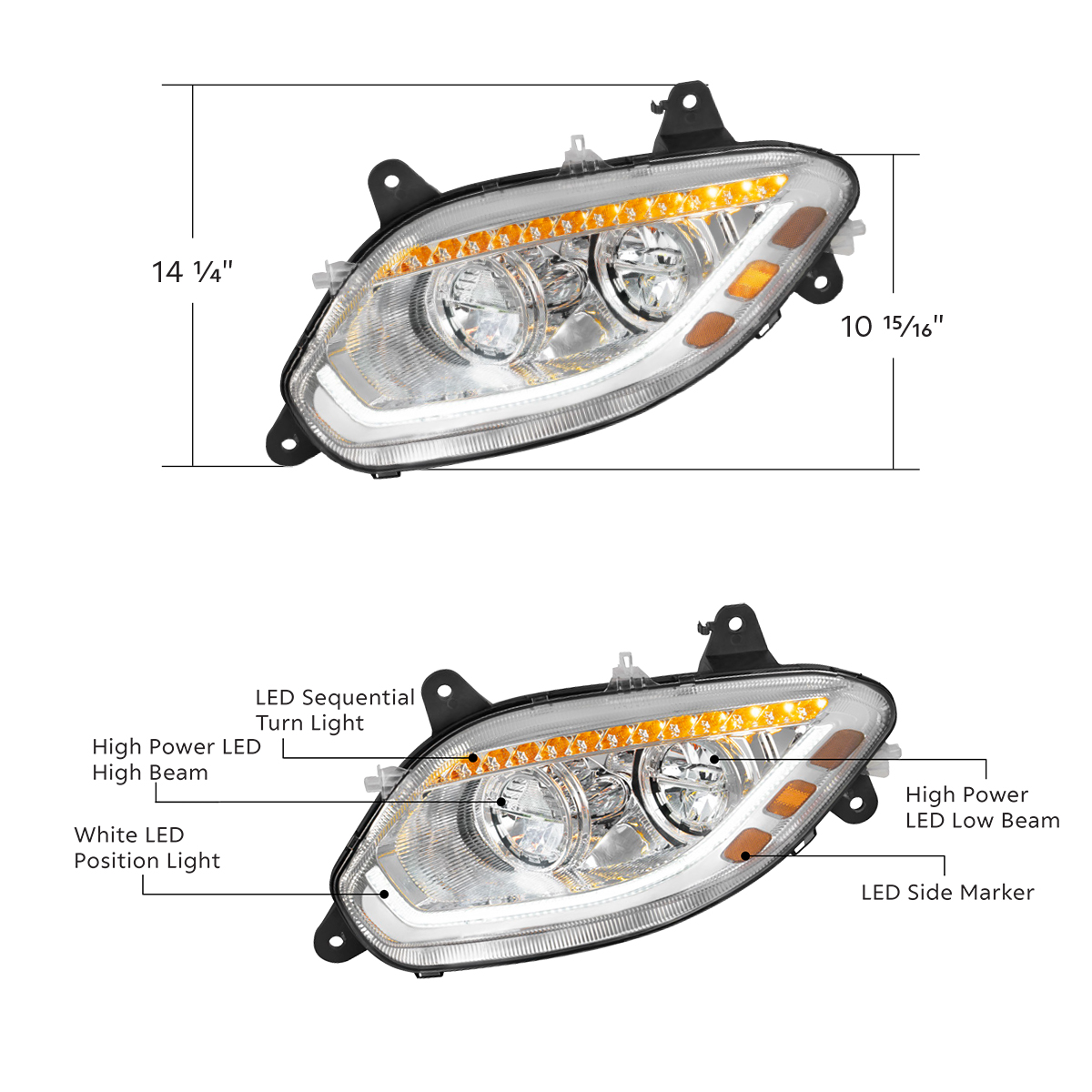 Chrome 86 LED Headlight For 2018-2025 International LT- Driver - Thumbnail 8