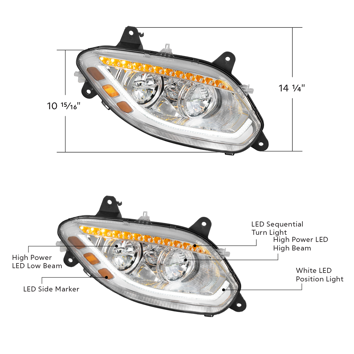Chrome 86 LED Headlight For 2018-2025 International LT- Passenger - Thumbnail 8