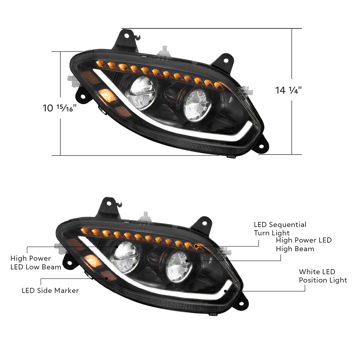 Black LED 86 Headlight For 2018-2025 International LT Truck - Passenger - Thumbnail 8