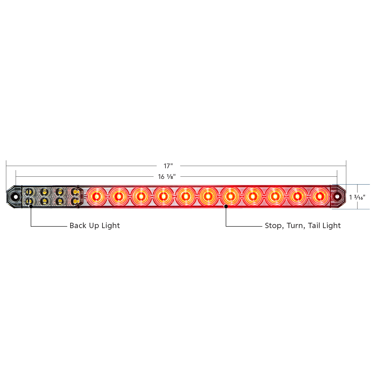 17" 27 LED Low Profile Light Bar (Stop, Turn & Tail) With Back-Up Light - Red & White LED/ Red & Clear Lens - Thumbnail 7