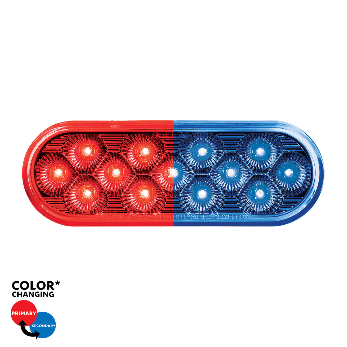 13 LED 6" Oval Double Fury Light (Stop & Turn)-Red & Blue LED/Clear Lens - Thumbnail 13