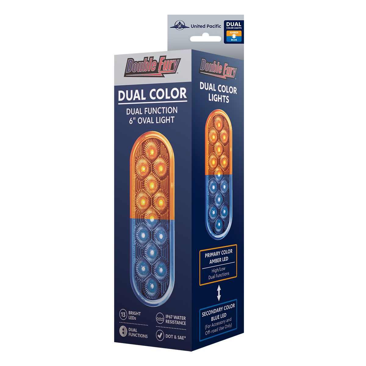 13 LED 6" Oval Double Fury Light (Turn Signal)-Amber & Blue LED/Clear Lens - Thumbnail 12