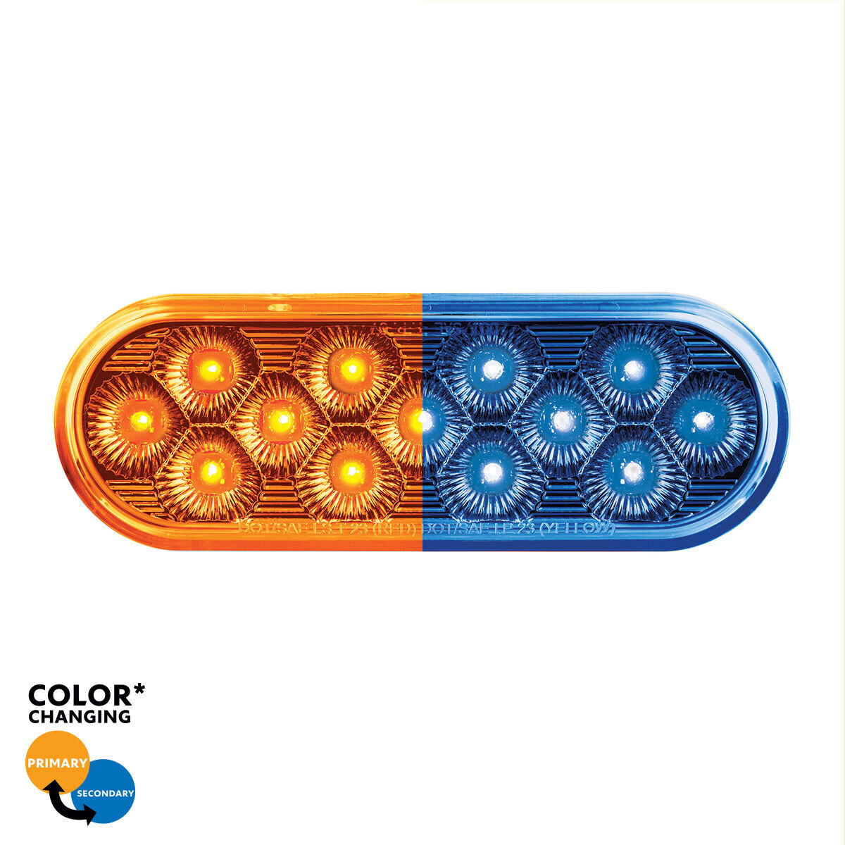 13 LED 6" Oval Double Fury Light (Turn Signal)-Amber & Blue LED/Clear Lens - Thumbnail 13