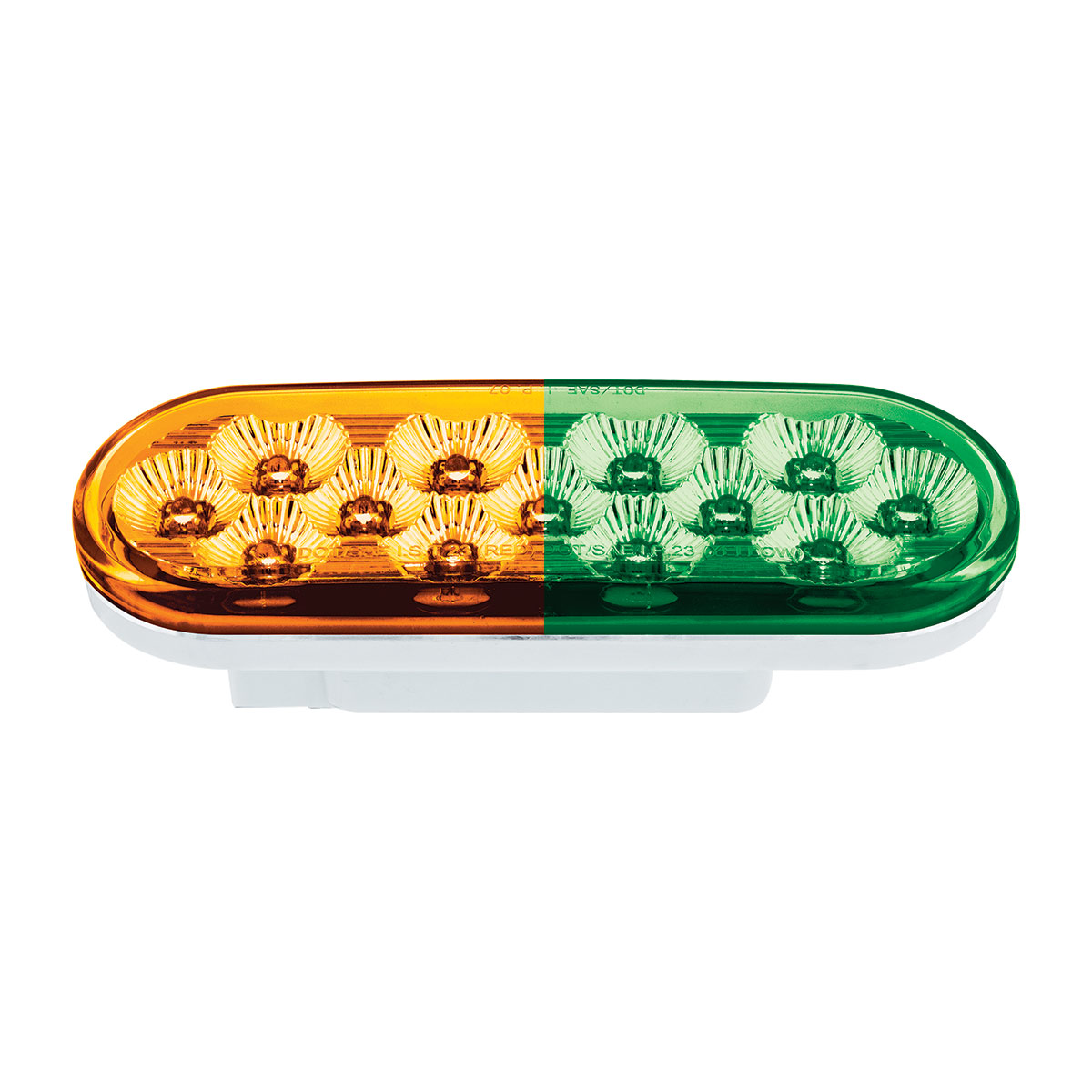 13 LED 6" Oval Double Fury Light (Turn Signal)-Amber & Green LED/Clear Lens - Thumbnail 5