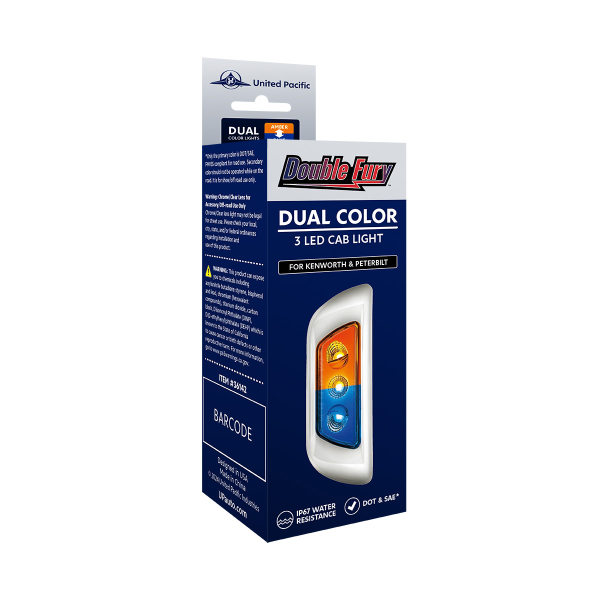 3 LED Double Fury Cab Light For 2013-2021 Kenworth T680 & 2012-2021 Peterbilt 579-Amber & Blue LED - Thumbnail 13