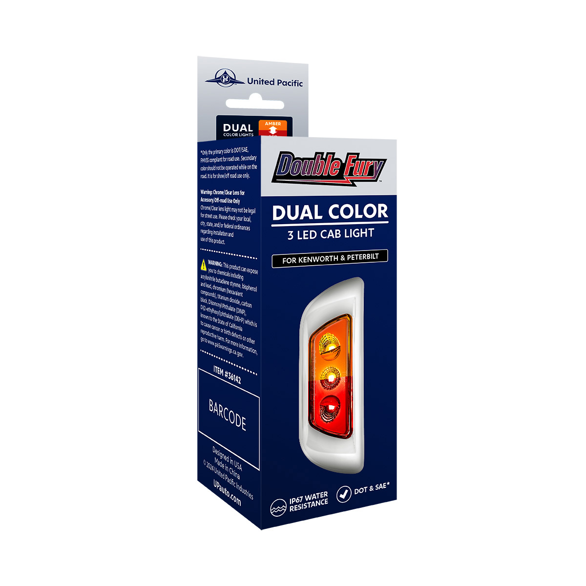 3 LED Double Fury Cab Light For 2013-2021 Kenworth T680 & 2012-2021 Peterbilt 579-Amber & Red LED - Thumbnail 13