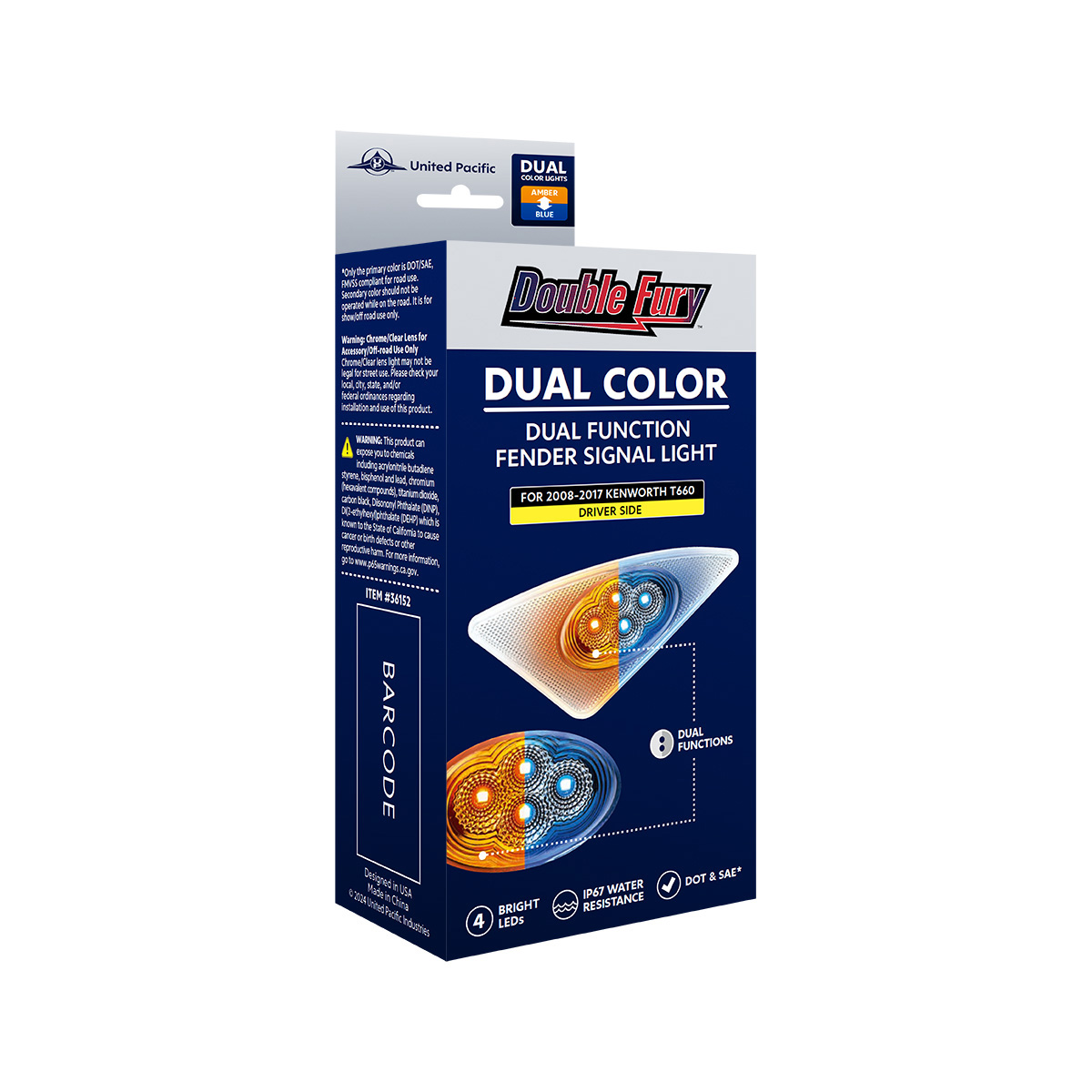 Double Fury 4 LED Fender Signal Light For 2008-2017 Kenworth T660-Amber & Blue LED, Driver - Thumbnail 18