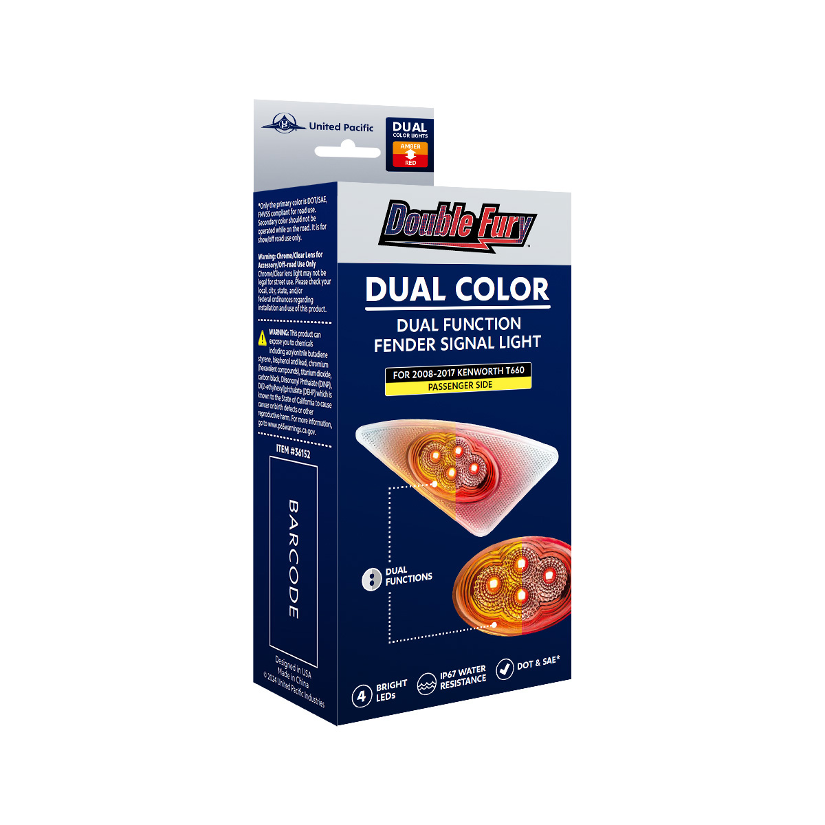 Double Fury 4 LED Fender Signal Light For 2008-2017 Kenworth T660-Amber & Red LED, Passenger - Thumbnail 18