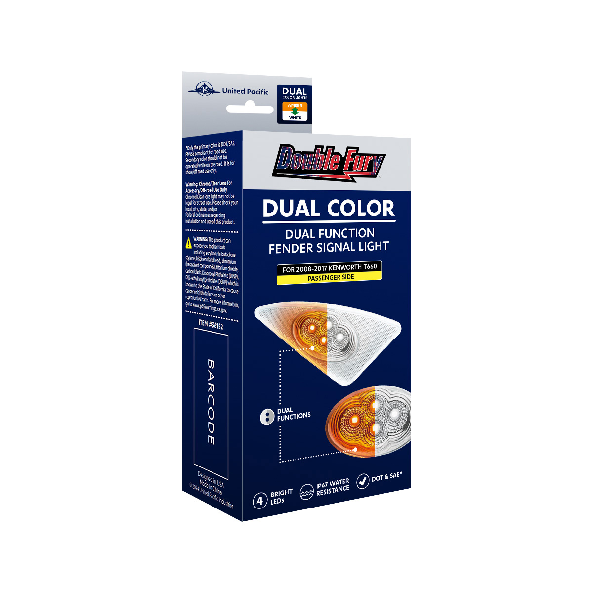 Double Fury 4 LED Fender Signal Light For 2008-2017 Kenworth T660-Amber & White LED, Passenger - Thumbnail 18