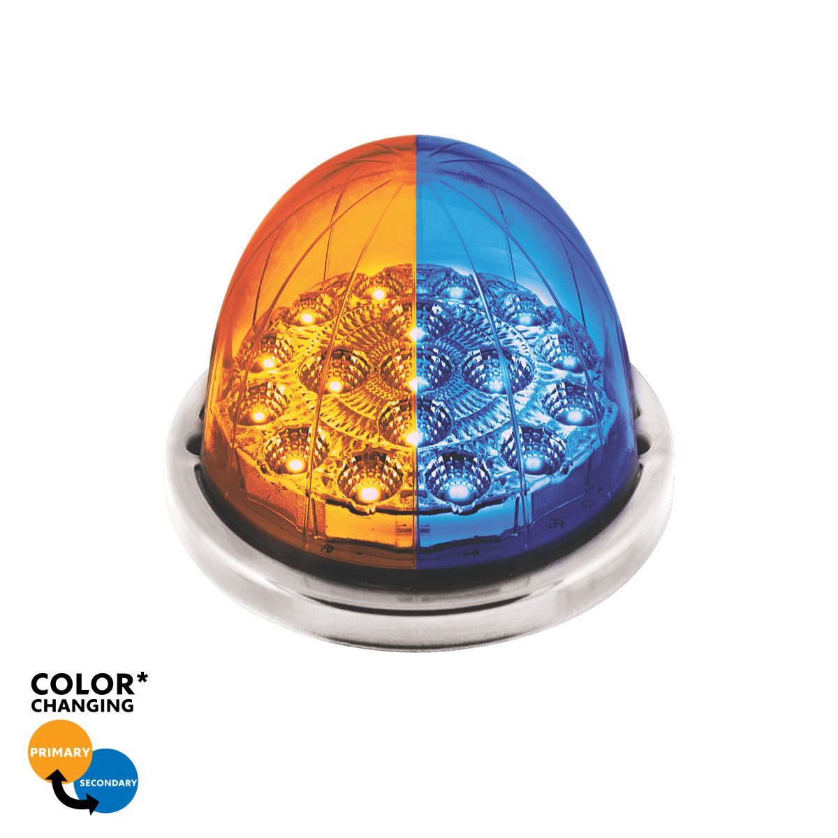17 LED Watermelon Dual Function Double Fury Light Flush Mount Kit With Low Profile SS Bezel-Amber & Blue LED