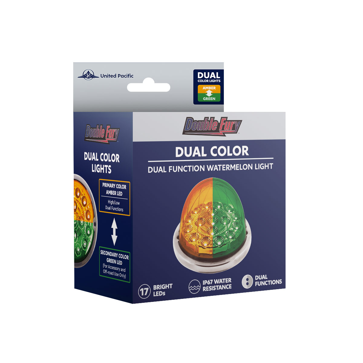 17 LED Watermelon Dual Function Double Fury Light Flush Mount Kit With Low Profile SS Bezel- Amber & Green LED - Thumbnail 12