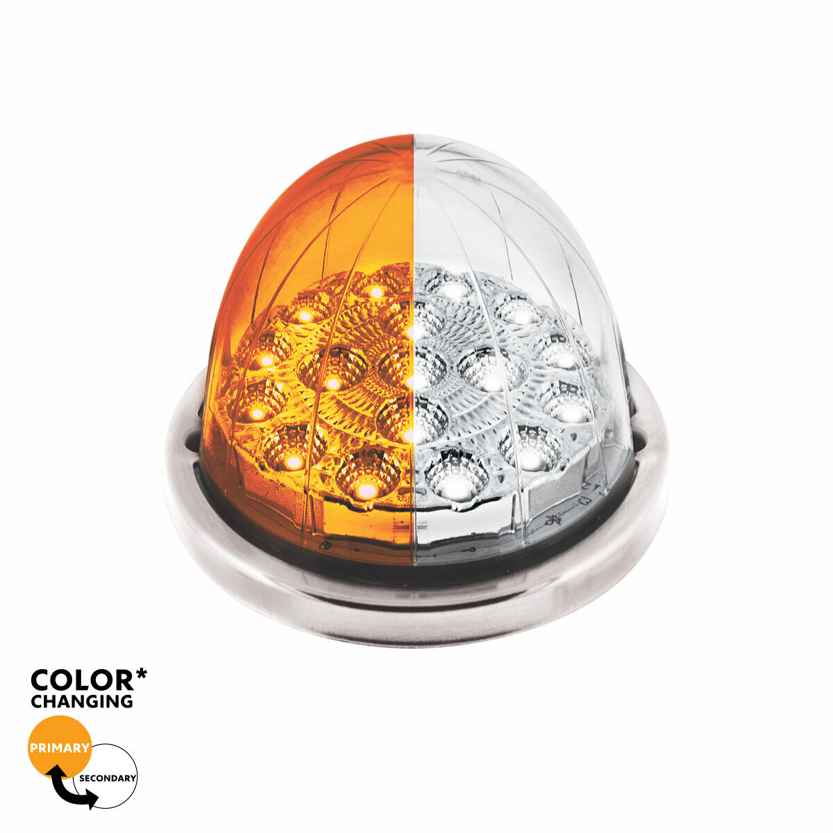 17 LED Watermelon Dual Function Double Fury Light Flush Mount Kit With Low Profile SS Bezel-Amber & White LED - Thumbnail 13