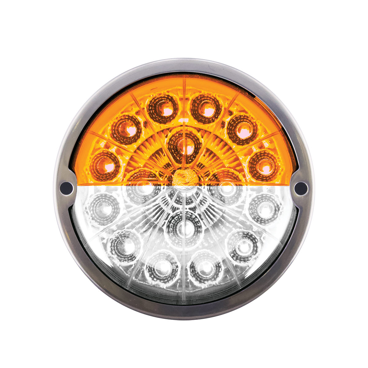 17 LED Watermelon Dual Function Double Fury Light Flush Mount Kit With Low Profile SS Bezel-Amber & White LED - Thumbnail 5