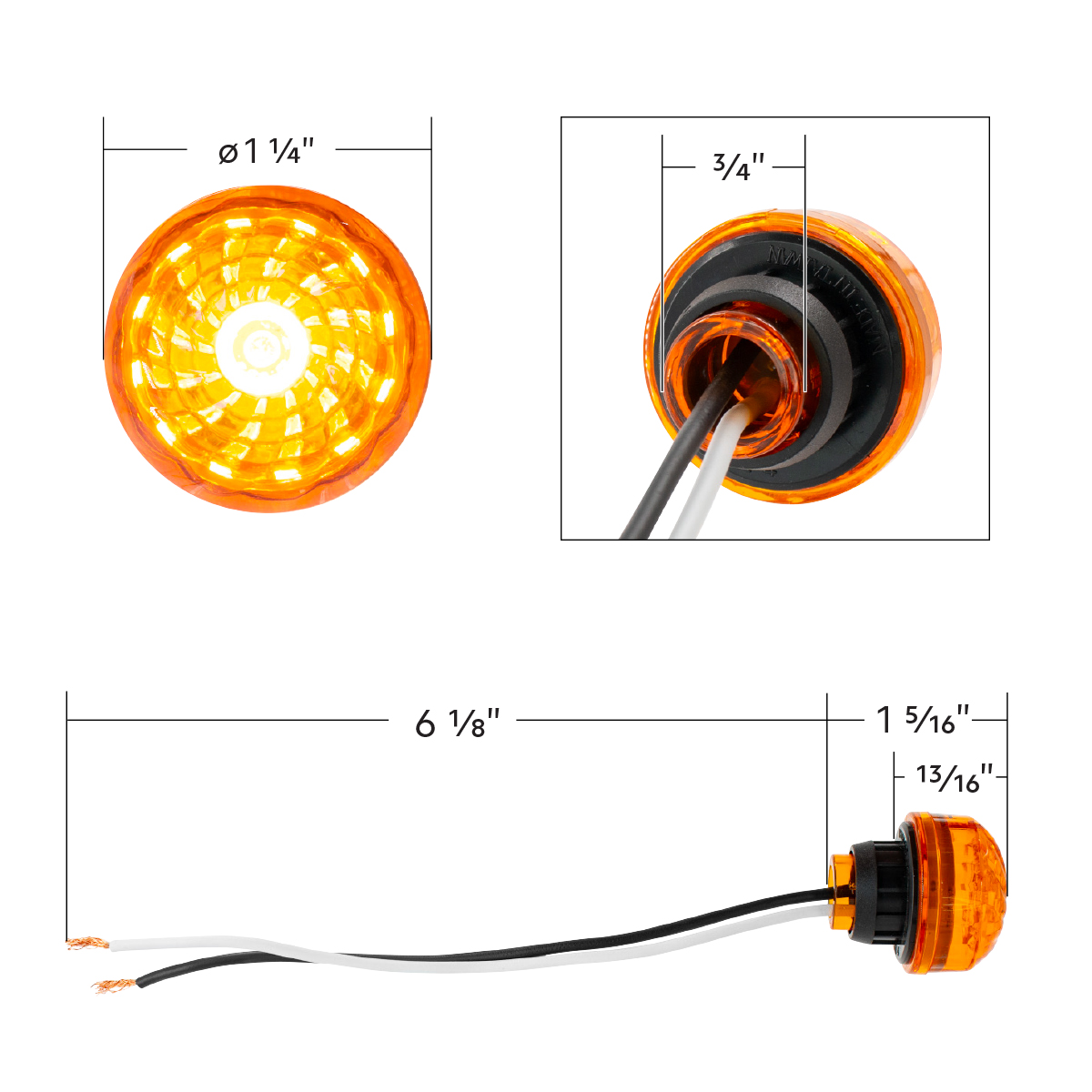 LED 1-1/4" Round Light (Clearance/Marker) - Amber LED/Amber Lens - Thumbnail 7