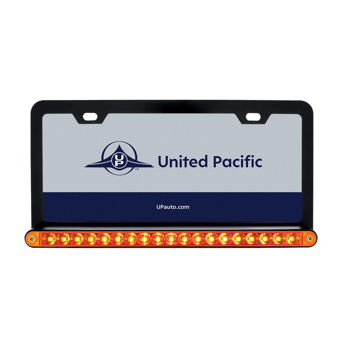 Black License Plate Frame With 19 LED 12" Reflector Light Bar - Amber LED/Amber Lens