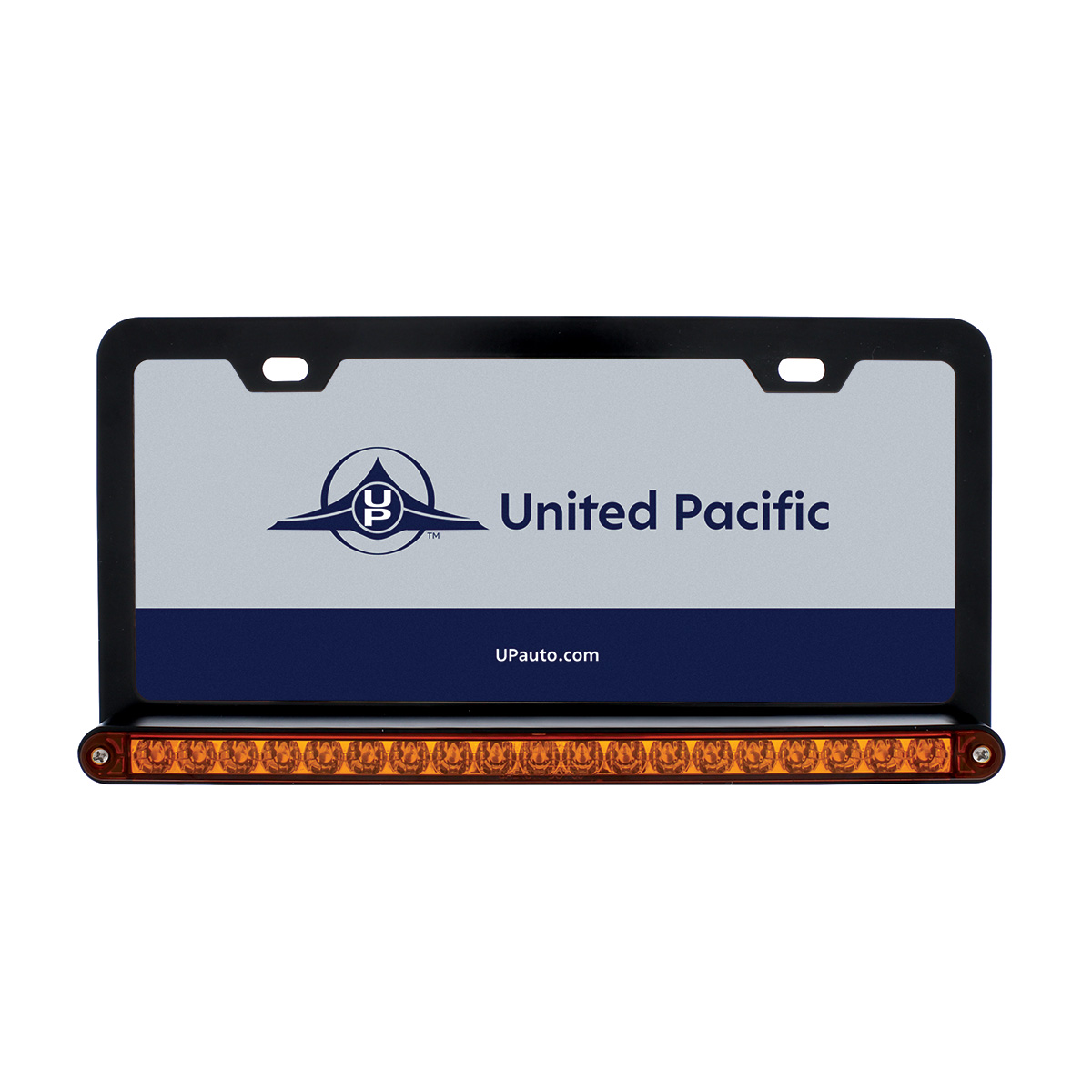 Black License Plate Frame With 19 LED 12" Reflector Light Bar - Amber LED/Amber Lens - Thumbnail 2
