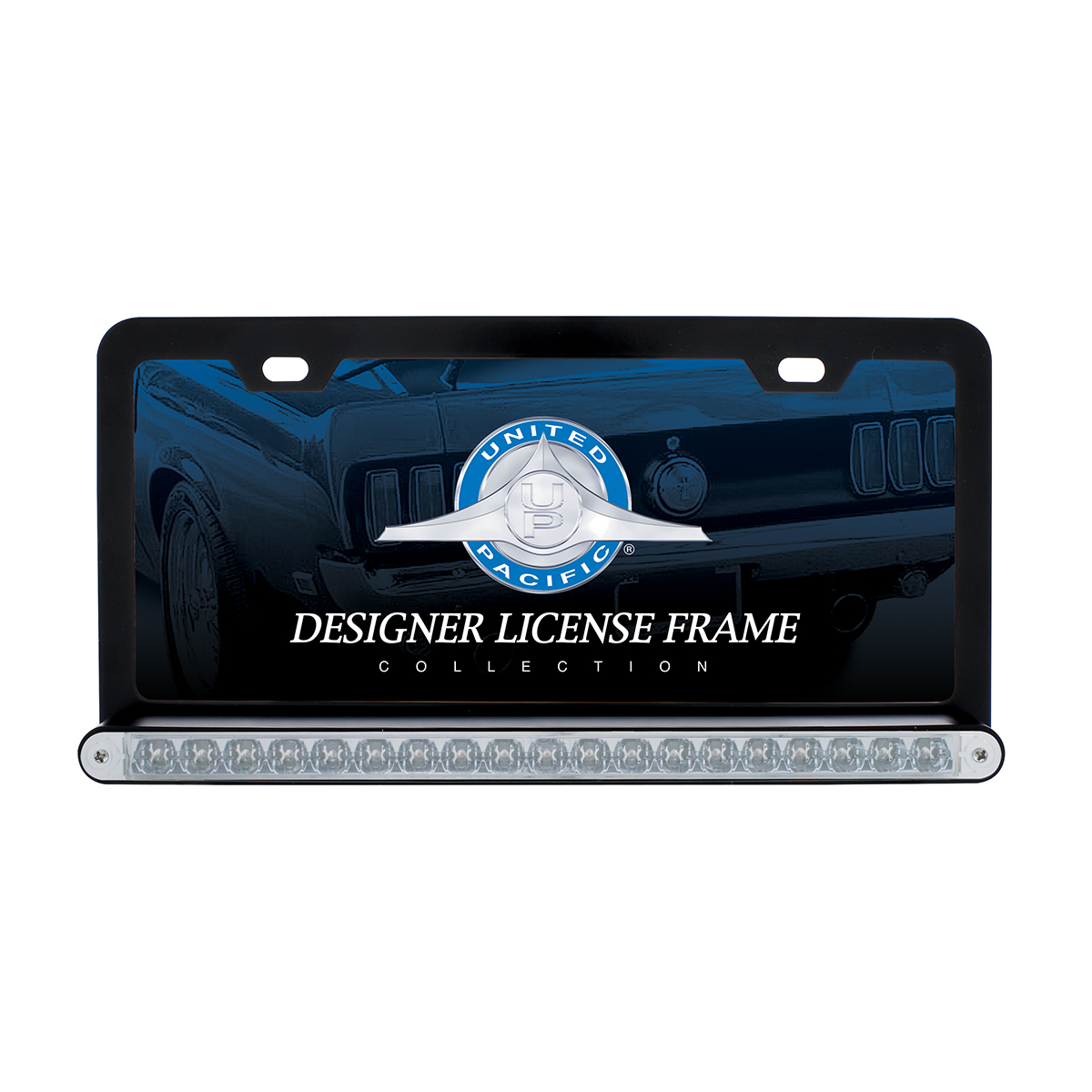 Black License Plate Frame With 19 LED 12" Reflector Light Bar - Red LED/Clear Lens - Thumbnail 2