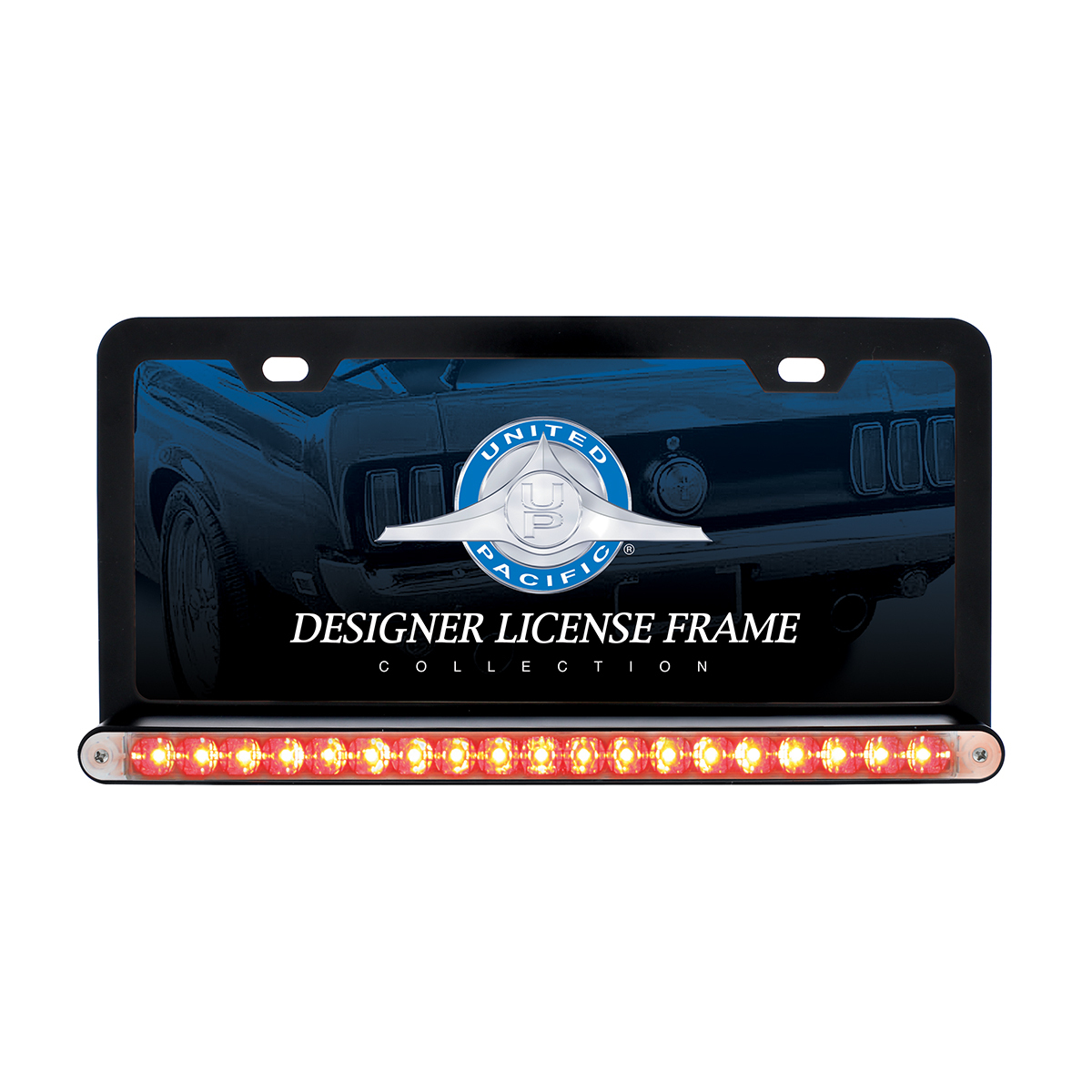Black License Plate Frame With 19 LED 12" Reflector Light Bar - Red LED/Clear Lens - Thumbnail 3