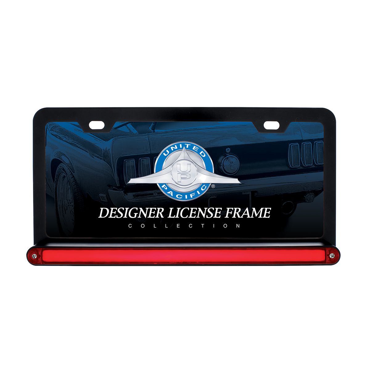 Black License Plate Frame With 24 LED 12" GloLight Bar - Red LED/Red Lens