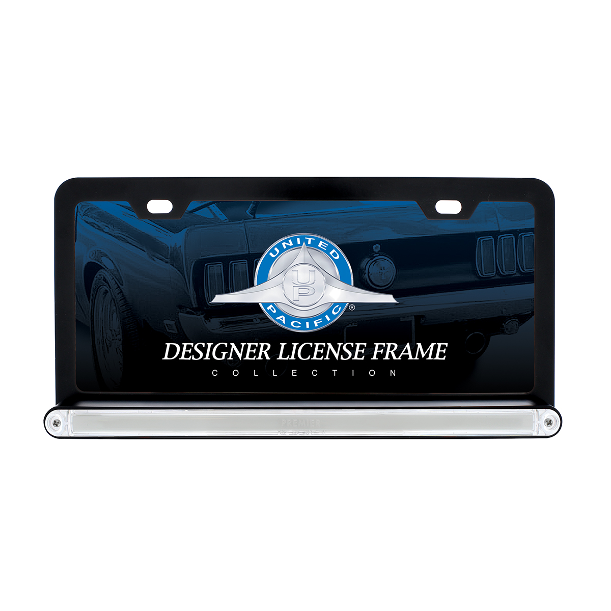 Black License Plate Frame With 24 LED 12" GloLight Bar - Amber LED/Clear Lens - Thumbnail 2