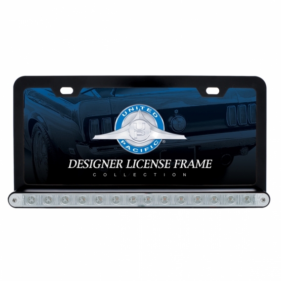 Black License Plate Frame With 14 LED 12" Light Bar - White LED/Clear Lens - Thumbnail 2