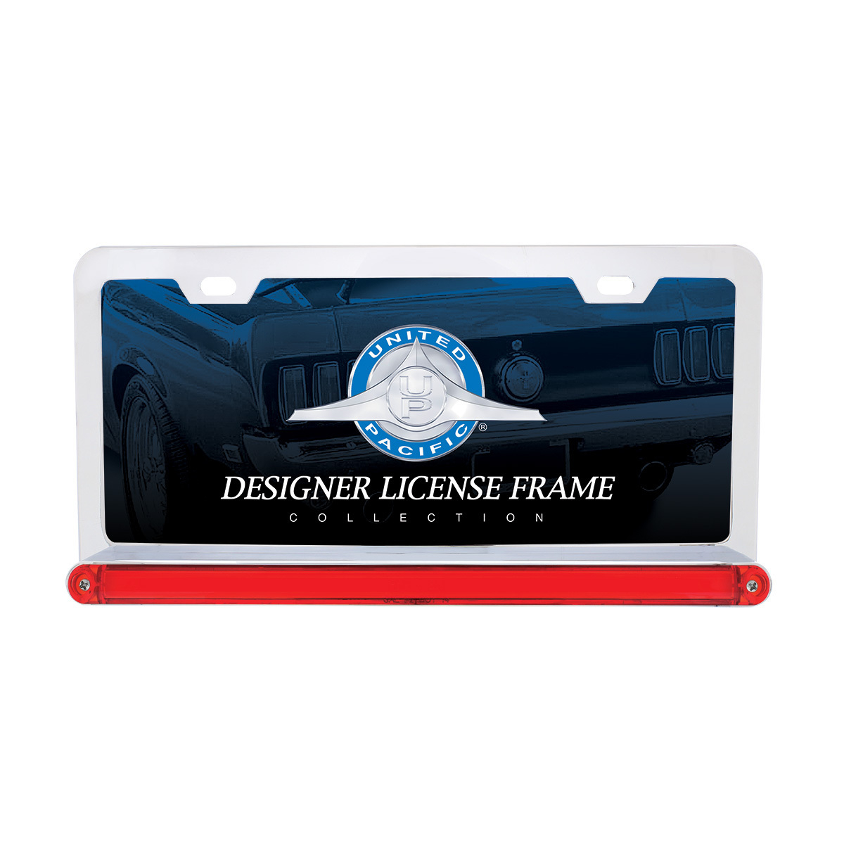 Chrome License Plate Frame With 24 LED 12" GloLight Bar - Red LED/Red Lens - Thumbnail 3