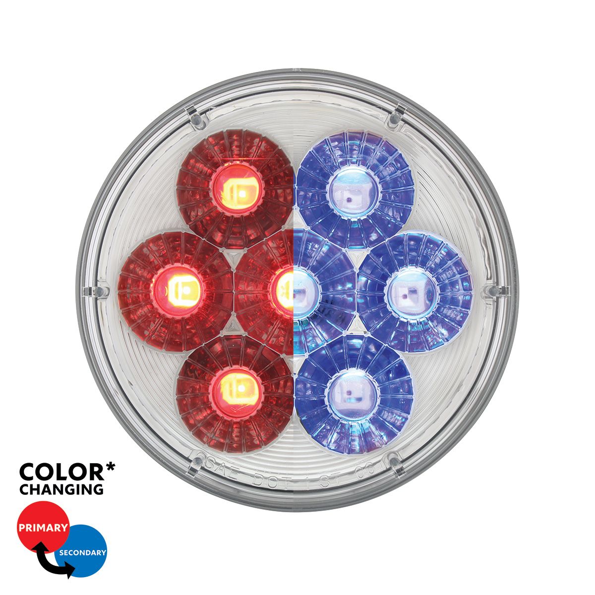 14 LED 4" Round Double Fury Light (Stop, Turn & Tail) - Red & Blue LED/Clear Lens