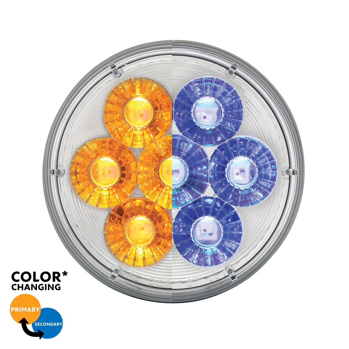 14 LED 4" Round Double Fury Light (Turn Signal) - Amber & Blue LED/Clear Lens