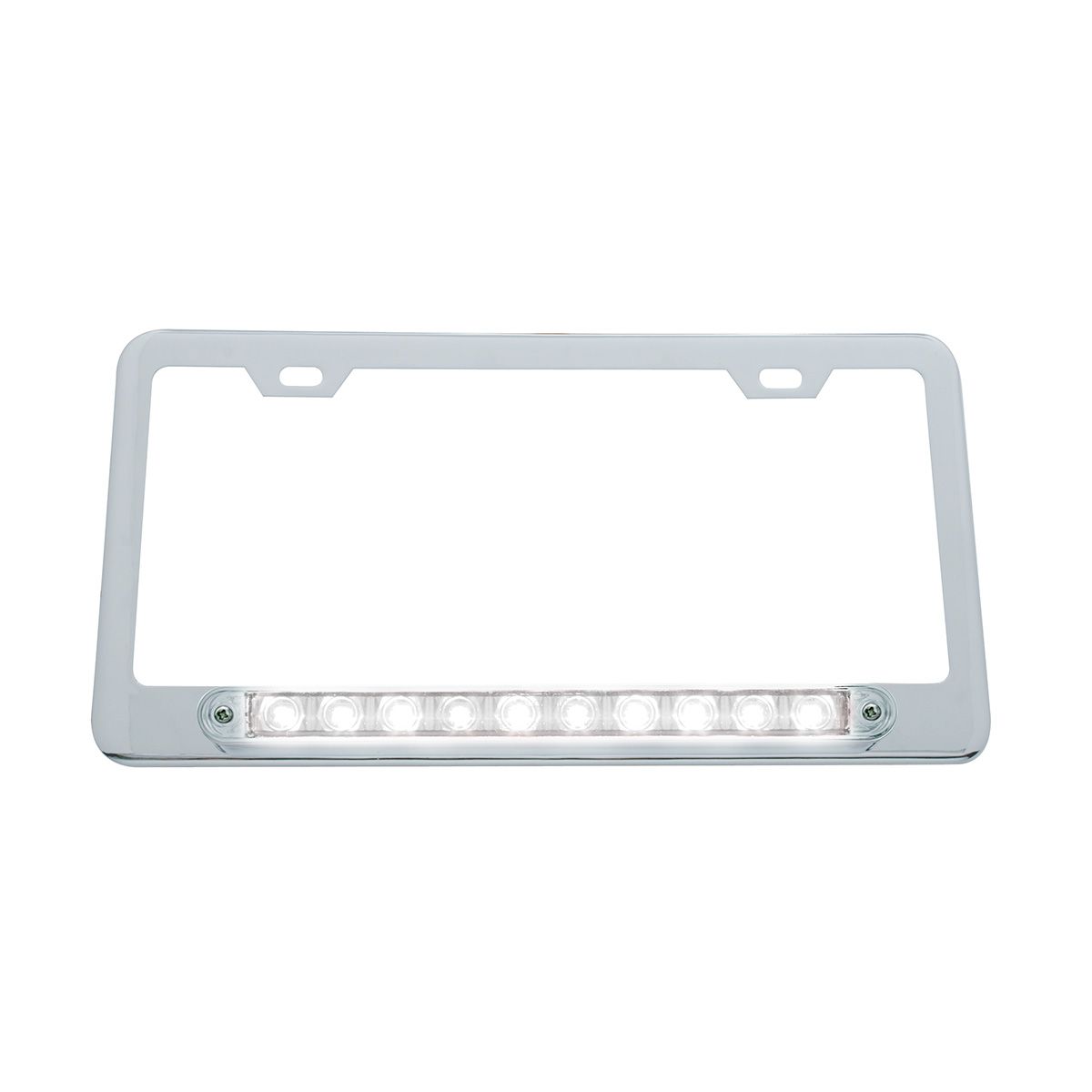 Chrome License Plate Frame With 10 LED 9" Light Bar - White LED/Clear Lens