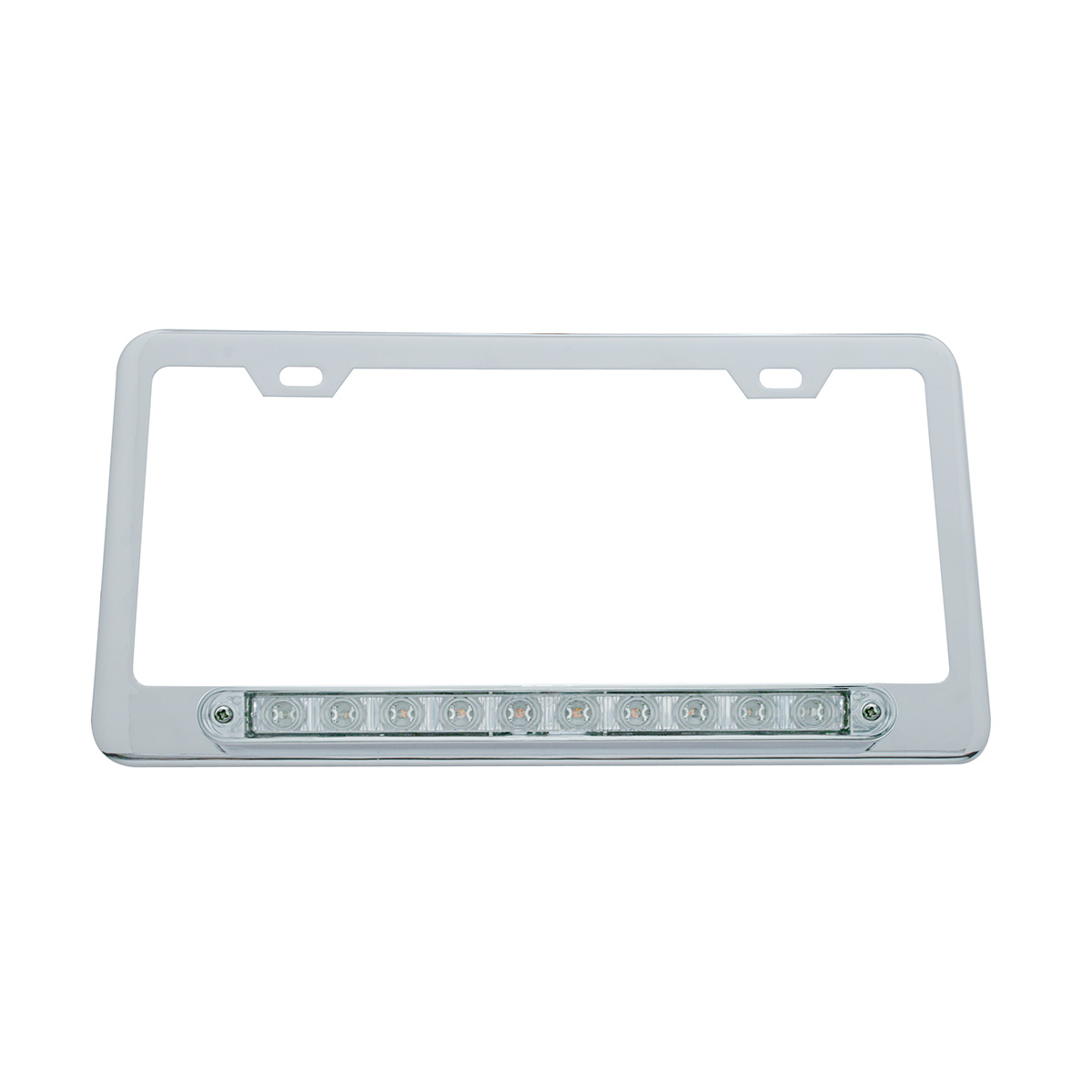Chrome License Plate Frame With 10 LED 9" Light Bar - White LED/Clear Lens - Thumbnail 2