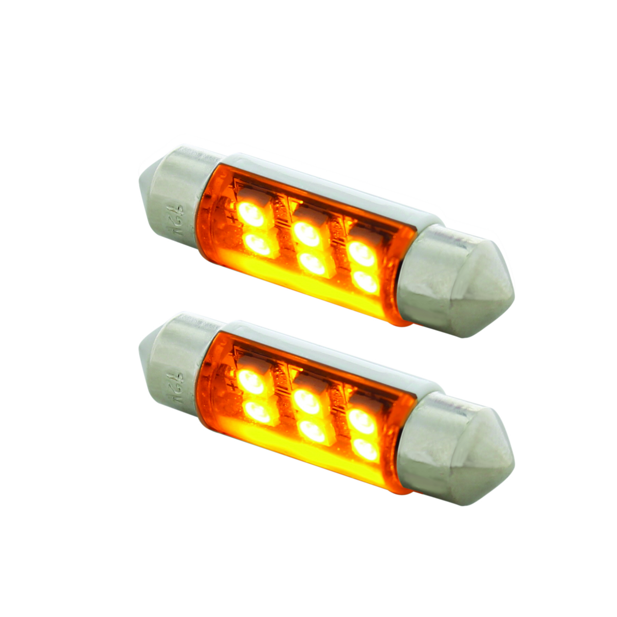 6 SMD High Power Micro LED 6418/6461-36mm Dome Light Bulb - Amber (2-Pack) - Thumbnail 2