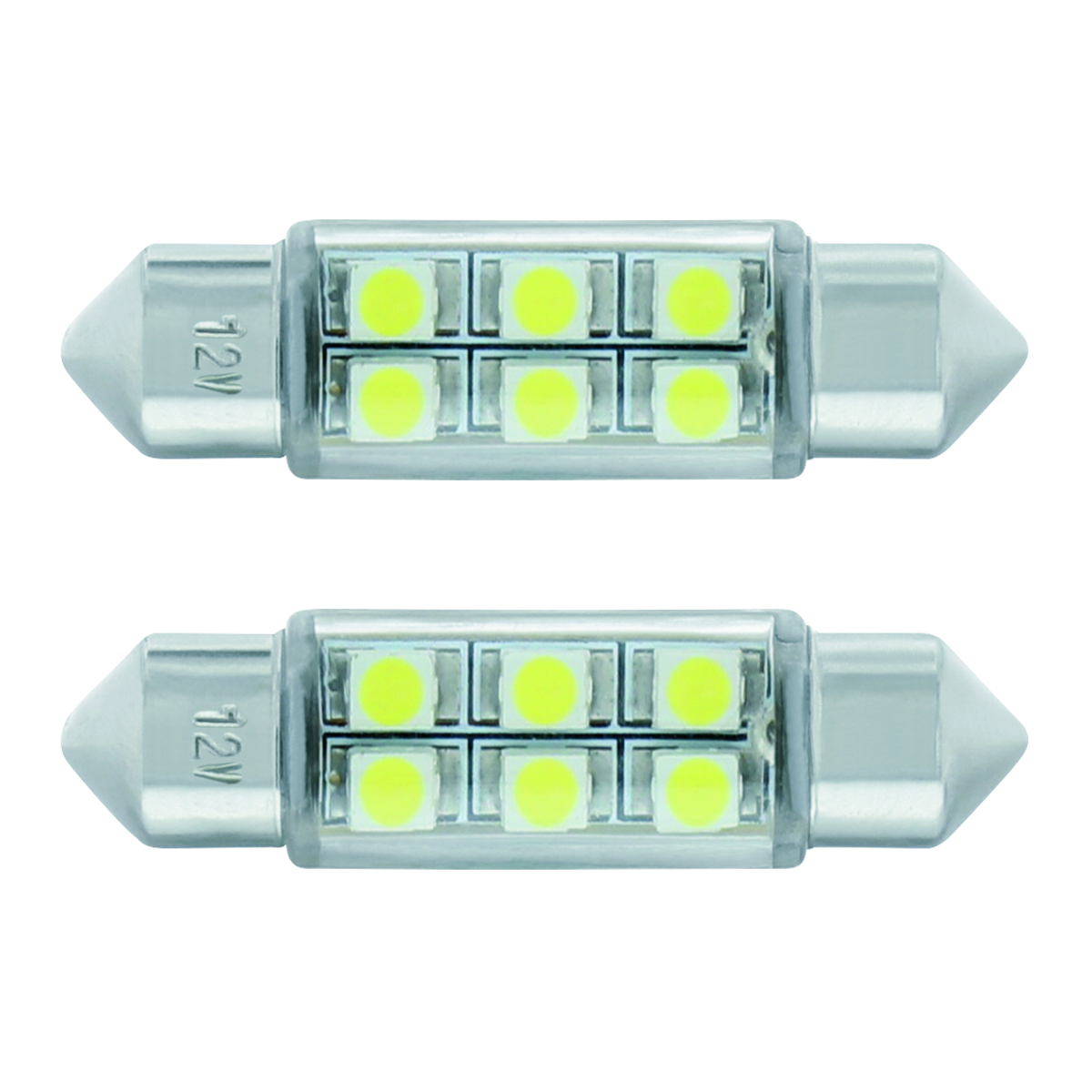 6 SMD High Power Micro LED 6418/6461-36mm Dome Light Bulb - White (2-Pack)