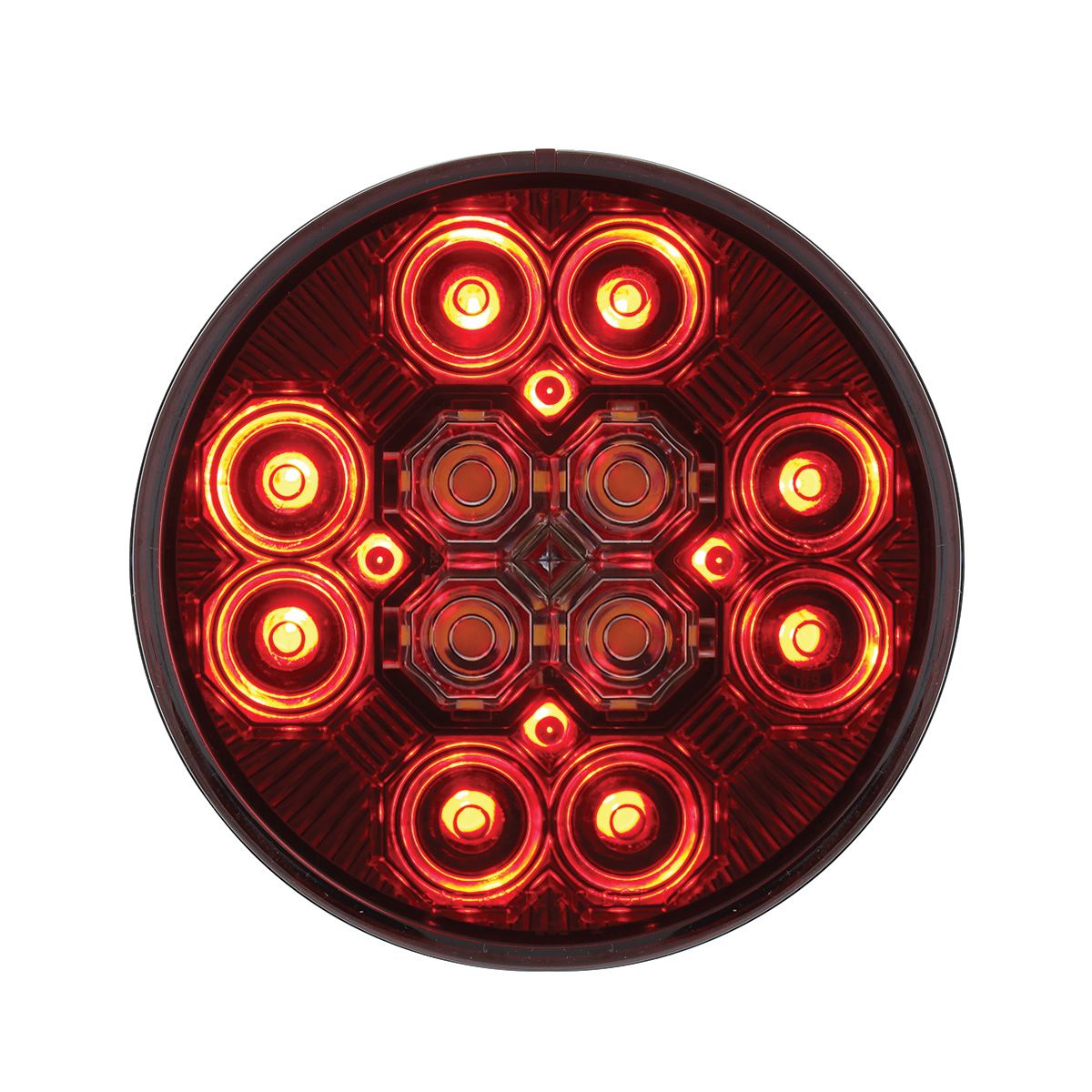 4" Round Combo Light With 12 LED Stop, Turn & Tail & 16 LED Back-Up - Red LED/Red Lens