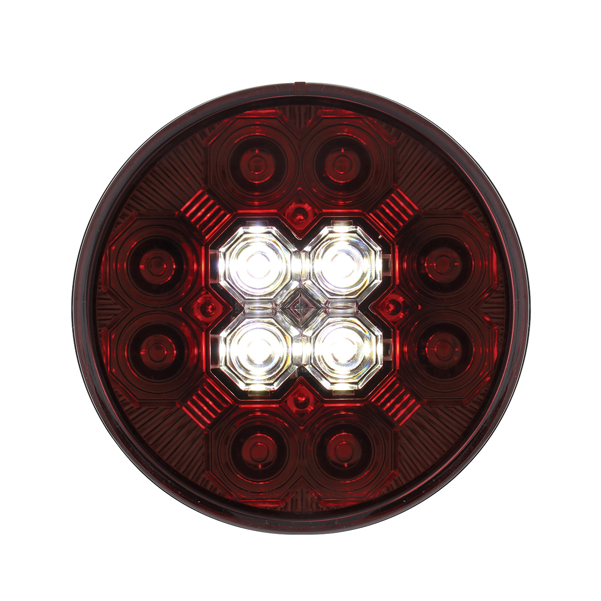 4" Round Combo Light With 12 LED Stop, Turn & Tail & 16 LED Back-Up - Red LED/Red Lens - Thumbnail 2