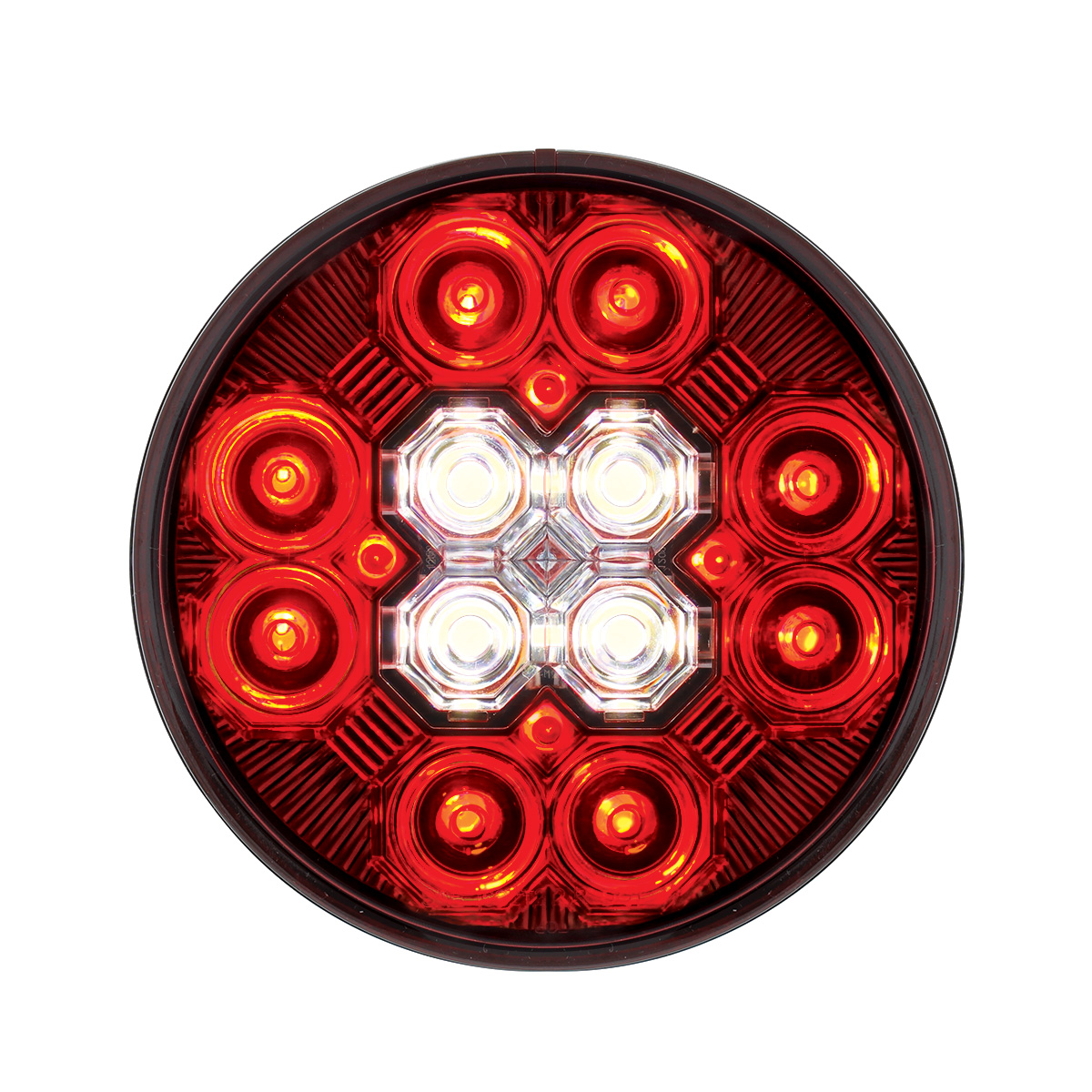 4" Round Combo Light With 12 LED Stop, Turn & Tail & 16 LED Back-Up - Red LED/Red Lens - Thumbnail 3
