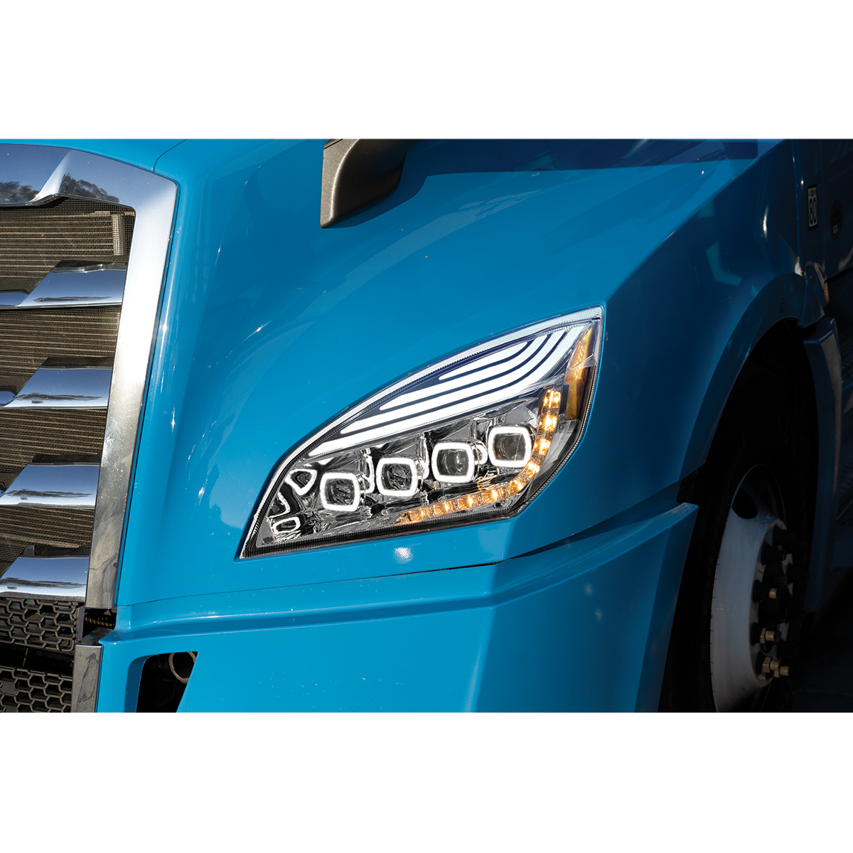 Chrome Quad-LED Headlight With LED DRL & Seq. Signal For 2018-2024 Freightliner Cascadia - Driver - Thumbnail 6
