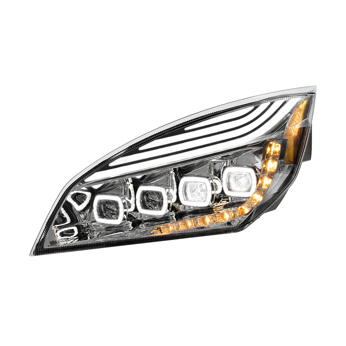 Chrome Quad-LED Headlight With LED DRL & Seq. Signal For 2018-2024 Freightliner Cascadia - Driver - Thumbnail 9