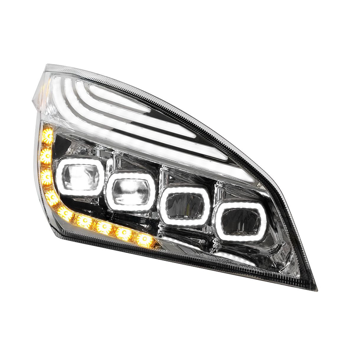 Chrome Quad-LED Headlight With LED DRL & Seq. Signal For 2018-2024 Freightliner Cascadia - Passenger - Thumbnail 3