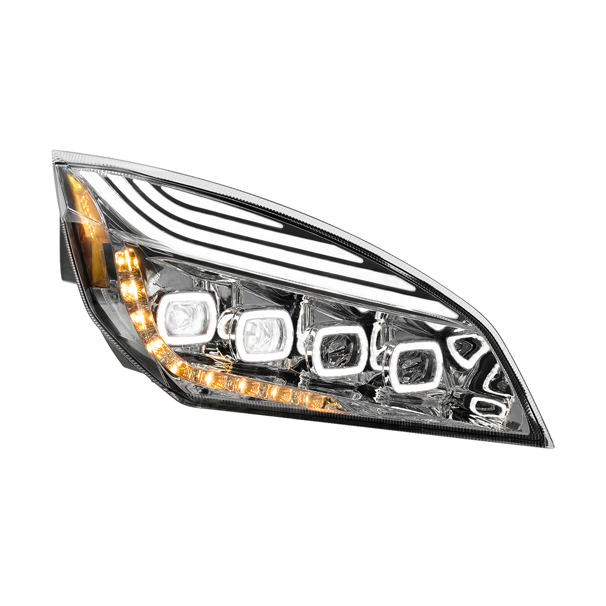 Chrome Quad-LED Headlight With LED DRL & Seq. Signal For 2018-2024 Freightliner Cascadia - Passenger - Thumbnail 9