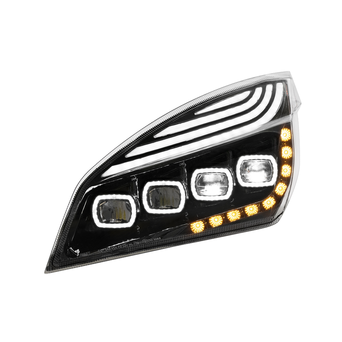 Black Quad-LED Headlight With LED DRL & Seq. Signal For 2018-2024 Freightliner Cascadia - Driver - Thumbnail 3